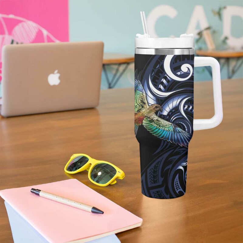 New Zealand Kea Bird Maori Tribal Koru Art Custom Stanley Quencher 40oz Stainless Steel Tumbler With Handle - Threewoofs - Image 5