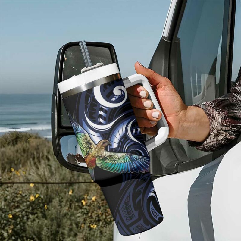 New Zealand Kea Bird Maori Tribal Koru Art Custom Stanley Quencher 40oz Stainless Steel Tumbler With Handle - Threewoofs - Image 7