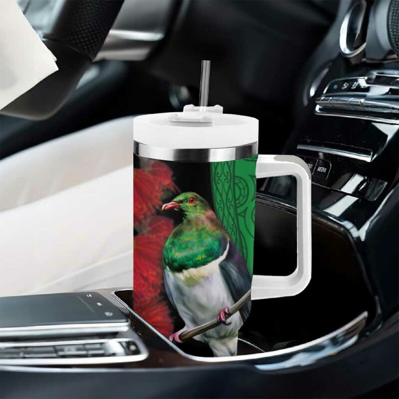 New Zealand Kereru And Pohutukawa Maori Tribal Tattoo Custom Stanley Quencher 40oz Stainless Steel Tumbler With Handle - Threewoofs - Image 8