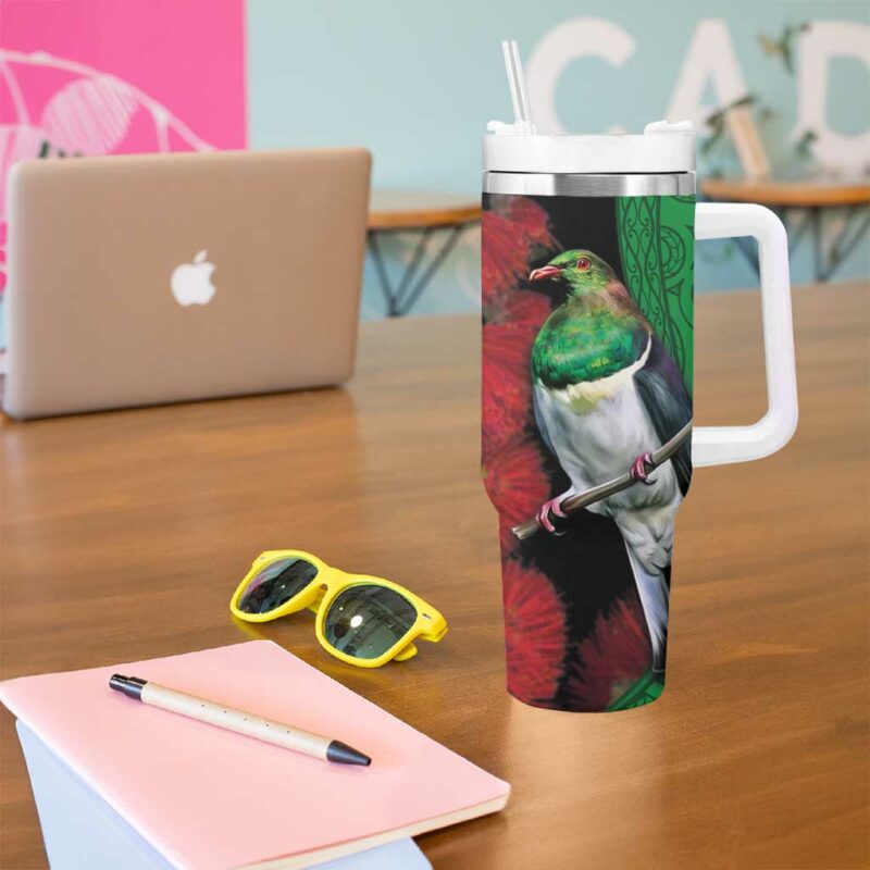 New Zealand Kereru And Pohutukawa Maori Tribal Tattoo Custom Stanley Quencher 40oz Stainless Steel Tumbler With Handle - Threewoofs - Image 5