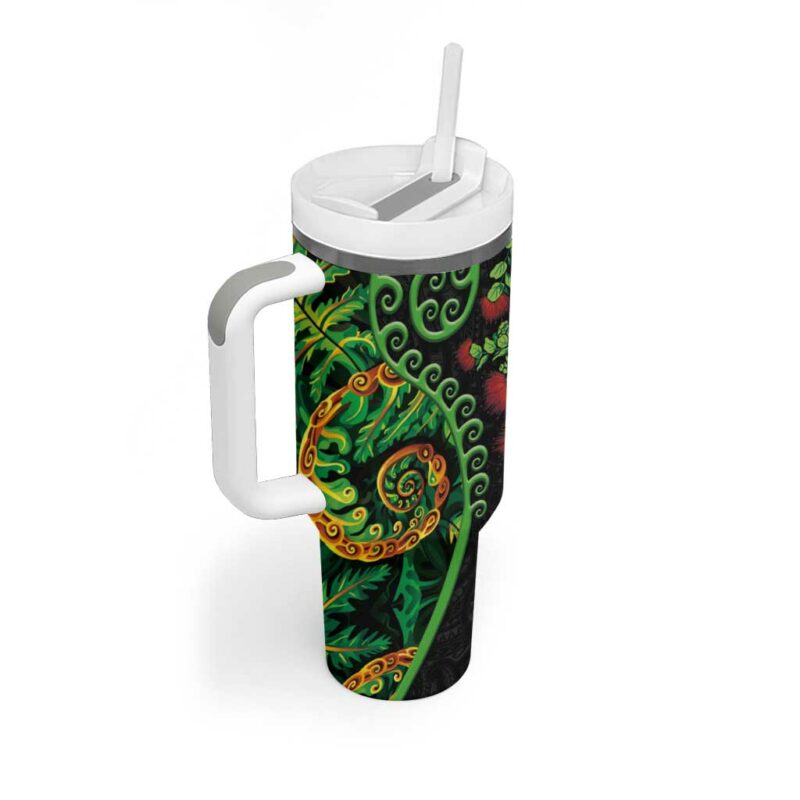 New Zealand Koru Plants and Pohutukawa Custom Stanley Quencher 40oz Stainless Steel Tumbler With Handle - Threewoofs - Image 2