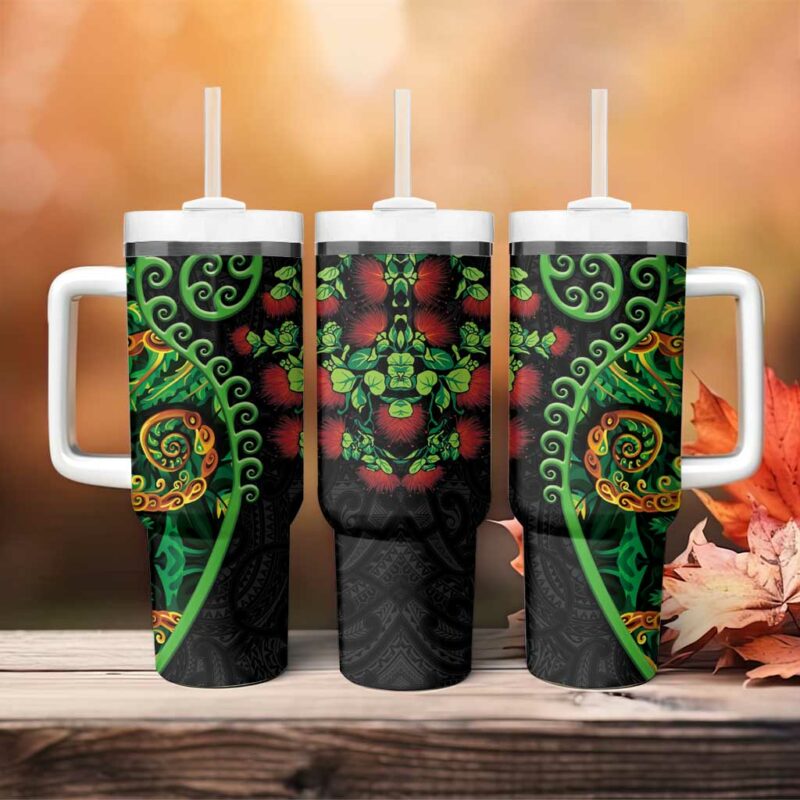 New Zealand Koru Plants and Pohutukawa Custom Stanley Quencher 40oz Stainless Steel Tumbler With Handle - Threewoofs - Image 4