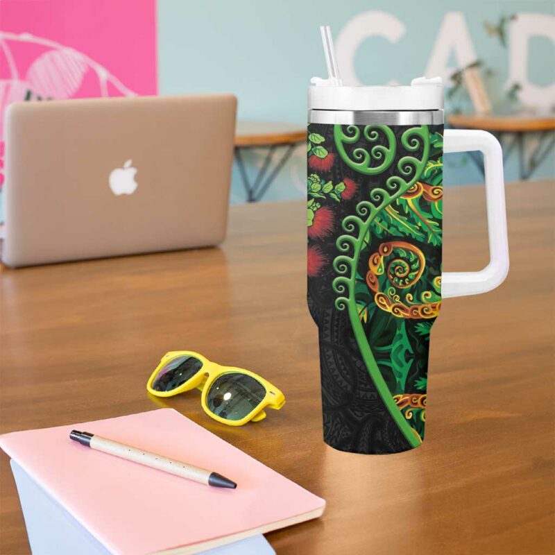 New Zealand Koru Plants and Pohutukawa Custom Stanley Quencher 40oz Stainless Steel Tumbler With Handle - Threewoofs - Image 5
