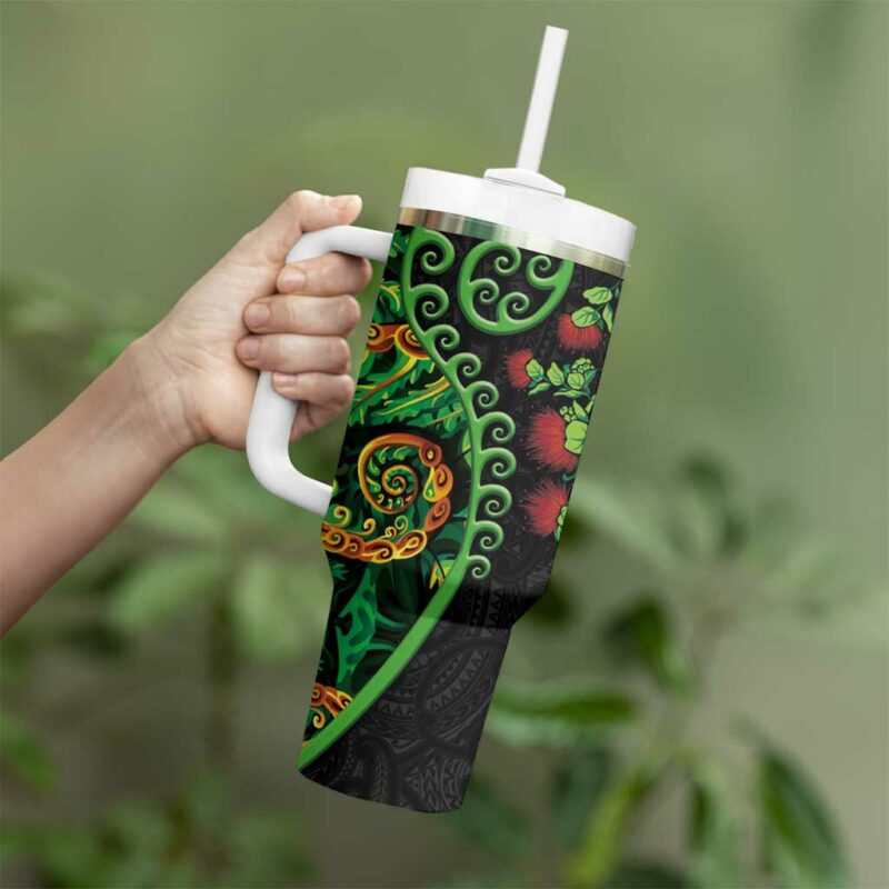 New Zealand Koru Plants and Pohutukawa Custom Stanley Quencher 40oz Stainless Steel Tumbler With Handle - Threewoofs - Image 3