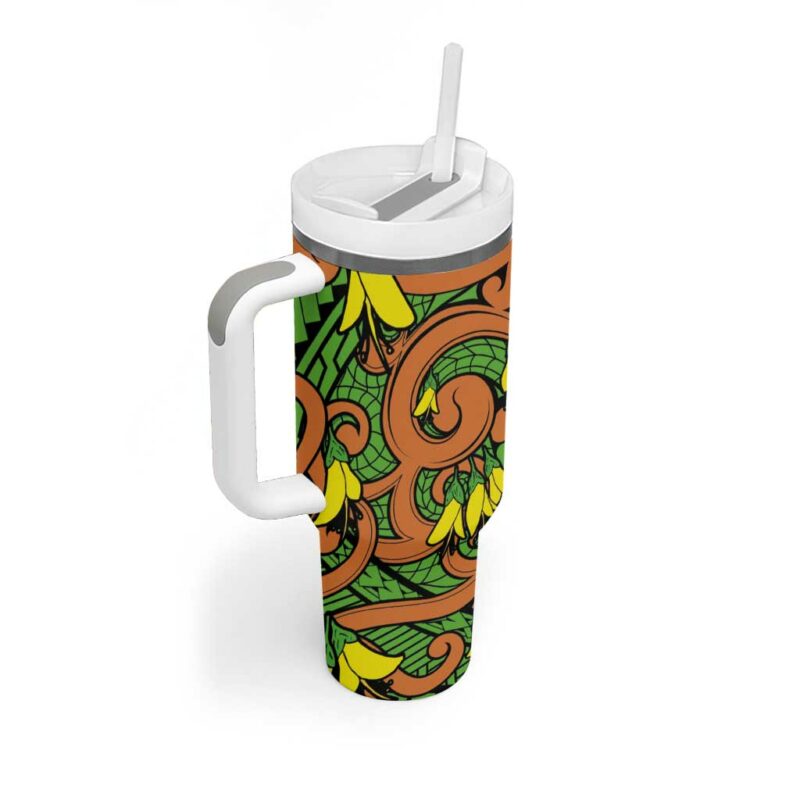 New Zealand Kowhai Flowers Maori Koru Custom Stanley Quencher 40oz Stainless Steel Tumbler With Handle - Threewoofs - Image 2
