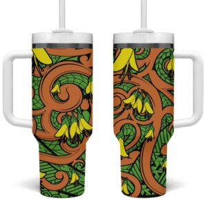 New Zealand Kowhai Flowers Maori Koru Custom Stanley Quencher 40oz Stainless Steel Tumbler With Handle - Threewoofs