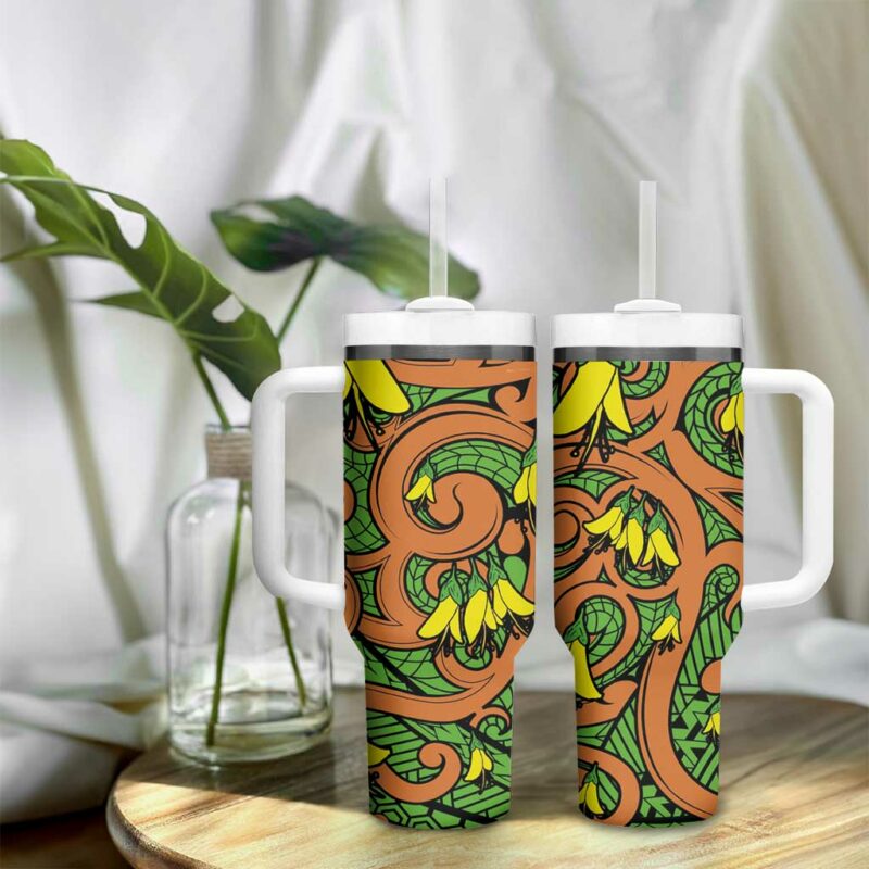 New Zealand Kowhai Flowers Maori Koru Custom Stanley Quencher 40oz Stainless Steel Tumbler With Handle - Threewoofs - Image 9