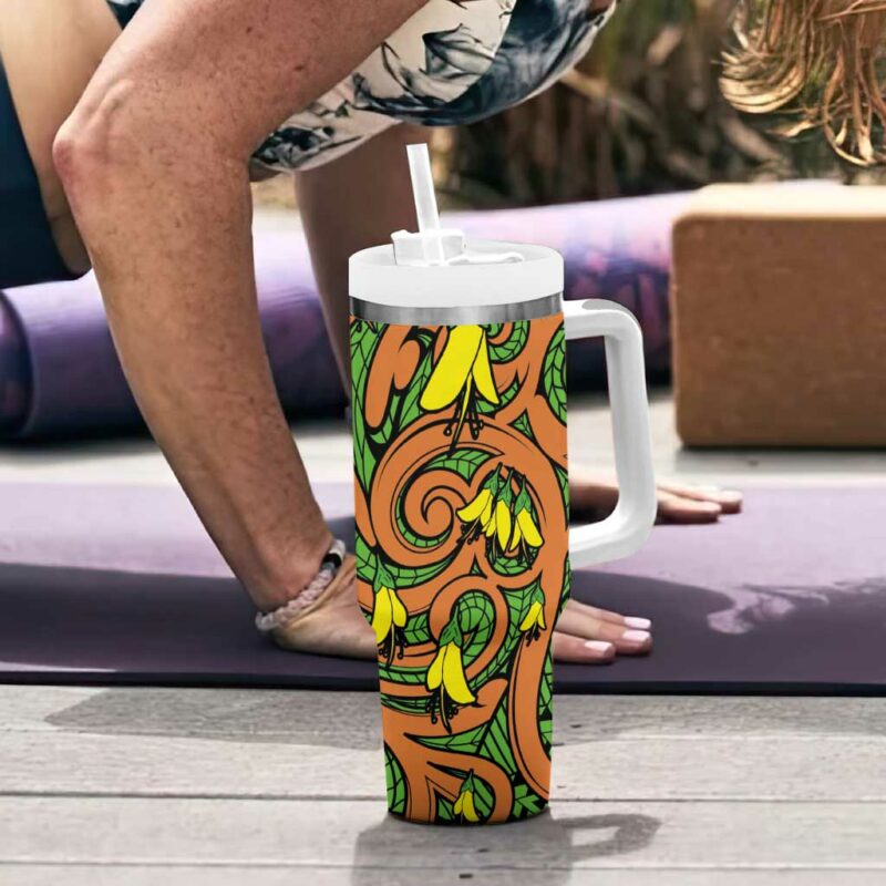 New Zealand Kowhai Flowers Maori Koru Custom Stanley Quencher 40oz Stainless Steel Tumbler With Handle - Threewoofs - Image 6