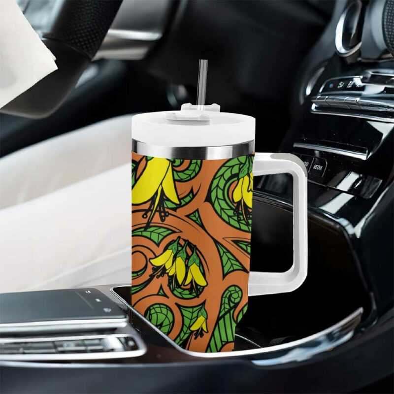 New Zealand Kowhai Flowers Maori Koru Custom Stanley Quencher 40oz Stainless Steel Tumbler With Handle - Threewoofs - Image 8