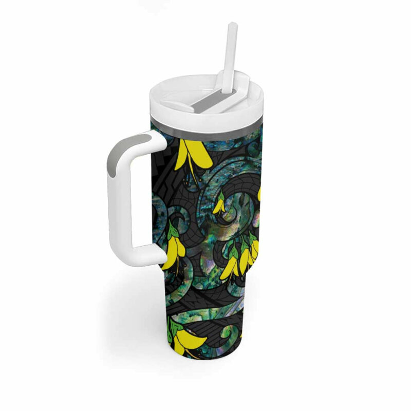 New Zealand Kowhai Flowers Maori Koru With Paua Shell Custom Stanley Quencher 40oz Stainless Steel Tumbler With Handle - Threewoofs - Image 2