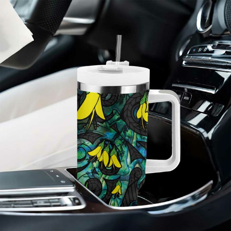 New Zealand Kowhai Flowers Maori Koru With Paua Shell Custom Stanley Quencher 40oz Stainless Steel Tumbler With Handle - Threewoofs - Image 8