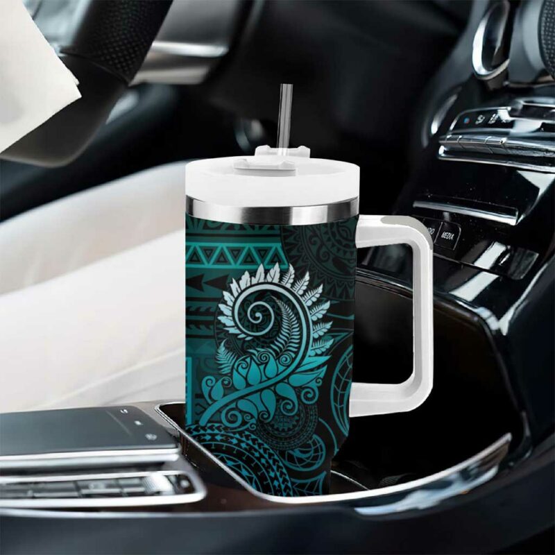 New Zealand Maori Koru Fern Spiral Polynesian Aqua Gradient Custom Stanley Quencher 40oz Stainless Steel Tumbler With Handle - Threewoofs - Image 8