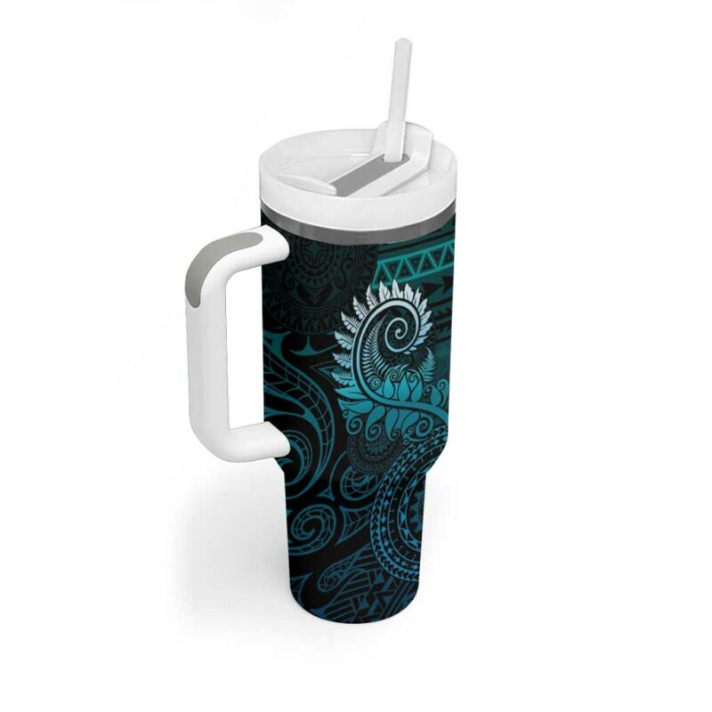 New Zealand Maori Koru Fern Spiral Polynesian Aqua Gradient Custom Stanley Quencher 40oz Stainless Steel Tumbler With Handle - Threewoofs - Image 2