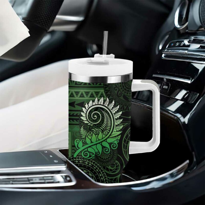 New Zealand Maori Koru Fern Spiral Polynesian Green Custom Stanley Quencher 40oz Stainless Steel Tumbler With Handle - Threewoofs - Image 8