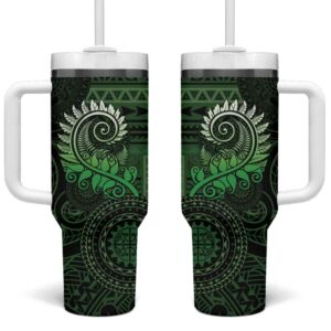 New Zealand Maori Koru Fern Spiral Polynesian Green Custom Stanley Quencher 40oz Stainless Steel Tumbler With Handle - Threewoofs
