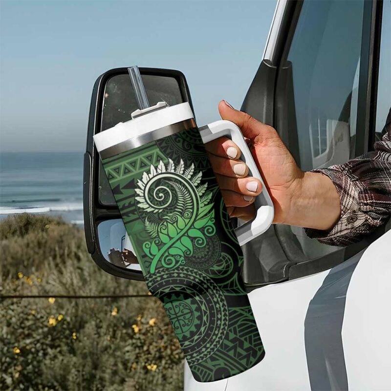 New Zealand Maori Koru Fern Spiral Polynesian Green Custom Stanley Quencher 40oz Stainless Steel Tumbler With Handle - Threewoofs - Image 7