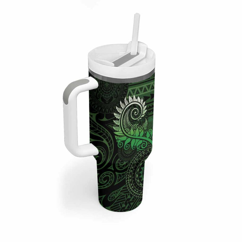 New Zealand Maori Koru Fern Spiral Polynesian Green Custom Stanley Quencher 40oz Stainless Steel Tumbler With Handle - Threewoofs - Image 2