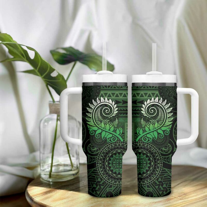 New Zealand Maori Koru Fern Spiral Polynesian Green Custom Stanley Quencher 40oz Stainless Steel Tumbler With Handle - Threewoofs - Image 9
