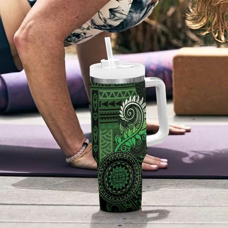 New Zealand Maori Koru Fern Spiral Polynesian Green Custom Stanley Quencher 40oz Stainless Steel Tumbler With Handle - Threewoofs - Image 6