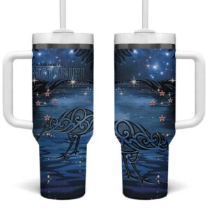 New Zealand Maori Matariki Kiwi Silver Fern Custom Stanley Quencher 40oz Stainless Steel Tumbler With Handle - Threewoofs