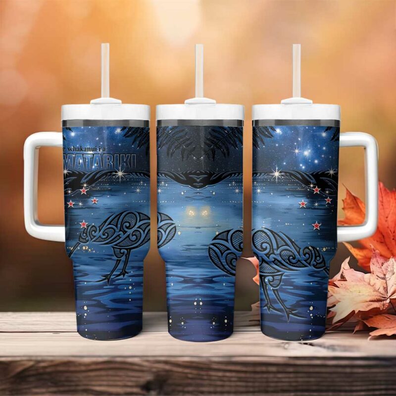 New Zealand Maori Matariki Kiwi Silver Fern Custom Stanley Quencher 40oz Stainless Steel Tumbler With Handle - Threewoofs - Image 4
