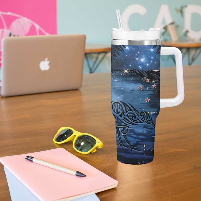New Zealand Maori Matariki Kiwi Silver Fern Custom Stanley Quencher 40oz Stainless Steel Tumbler With Handle - Threewoofs - Image 5