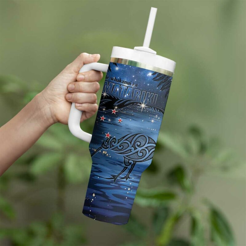 New Zealand Maori Matariki Kiwi Silver Fern Custom Stanley Quencher 40oz Stainless Steel Tumbler With Handle - Threewoofs - Image 3