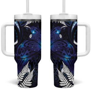 New Zealand Maori Matariki Tui Bird Galaxy Custom Stanley Quencher 40oz Stainless Steel Tumbler With Handle - Threewoofs