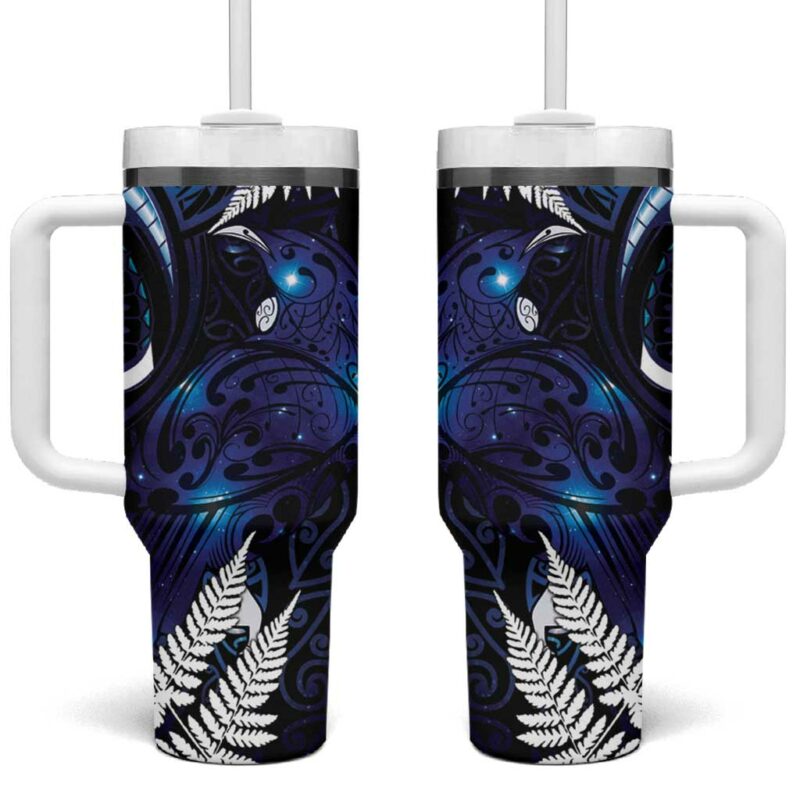 New Zealand Maori Matariki Tui Bird Galaxy Custom Stanley Quencher 40oz Stainless Steel Tumbler With Handle - Threewoofs