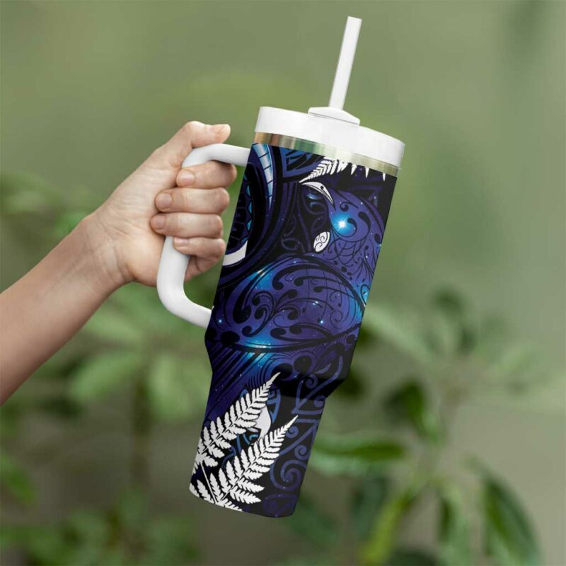 New Zealand Maori Matariki Tui Bird Galaxy Custom Stanley Quencher 40oz Stainless Steel Tumbler With Handle - Threewoofs - Image 3