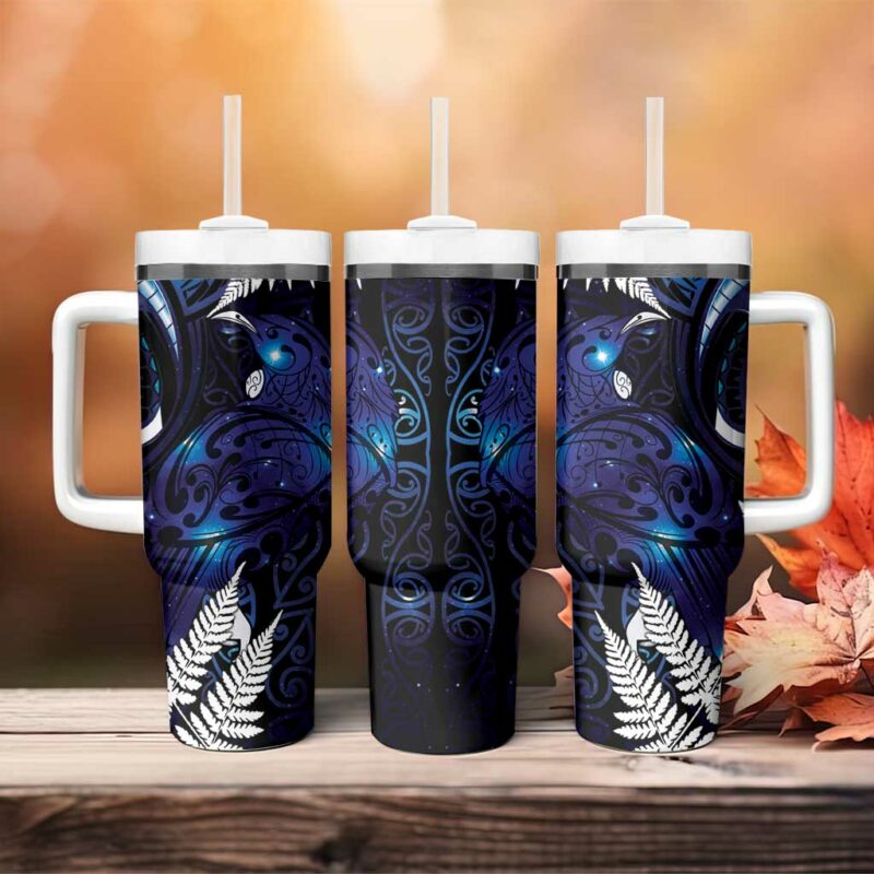 New Zealand Maori Matariki Tui Bird Galaxy Custom Stanley Quencher 40oz Stainless Steel Tumbler With Handle - Threewoofs - Image 4