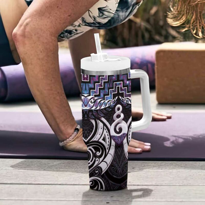 New Zealand Maori Poutama Pikorua Purple Paua Shell Custom Stanley Quencher 40oz Stainless Steel Tumbler With Handle - Threewoofs - Image 6