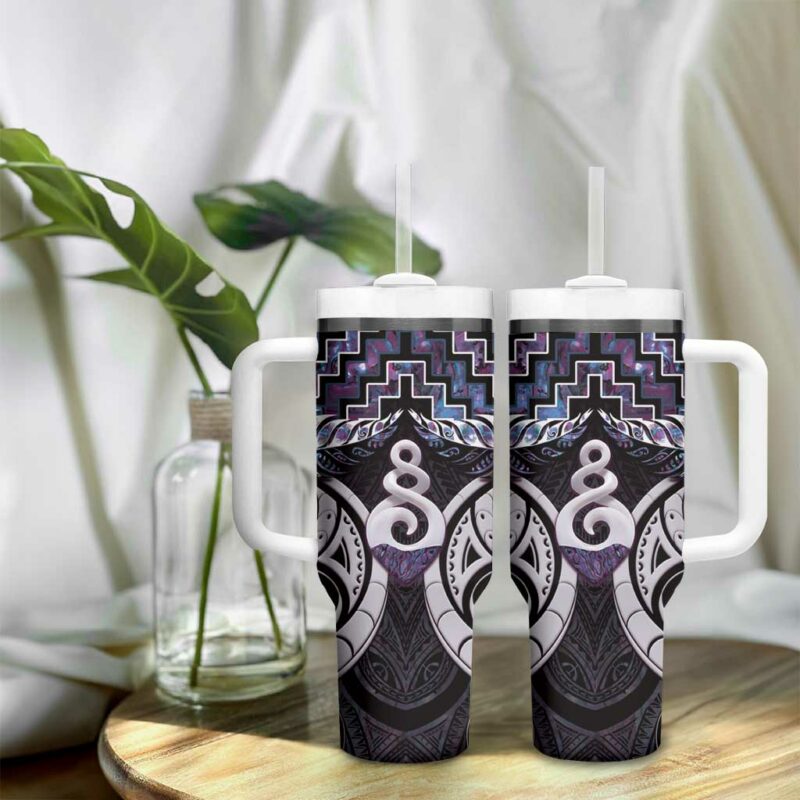 New Zealand Maori Poutama Pikorua Purple Paua Shell Custom Stanley Quencher 40oz Stainless Steel Tumbler With Handle - Threewoofs - Image 9