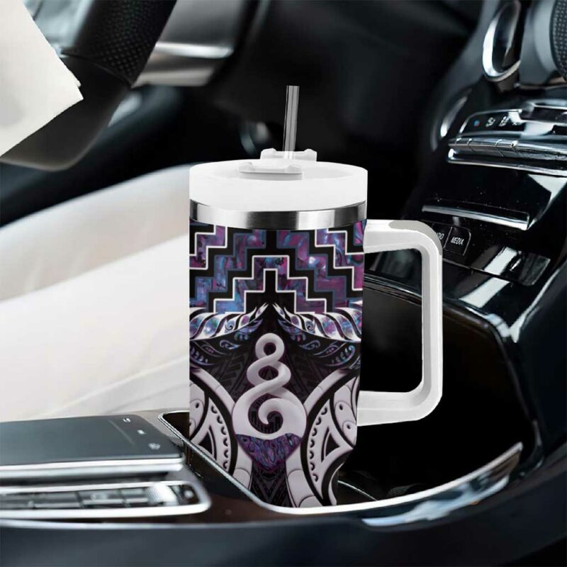 New Zealand Maori Poutama Pikorua Purple Paua Shell Custom Stanley Quencher 40oz Stainless Steel Tumbler With Handle - Threewoofs - Image 8