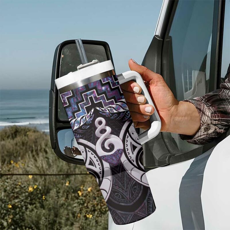 New Zealand Maori Poutama Pikorua Purple Paua Shell Custom Stanley Quencher 40oz Stainless Steel Tumbler With Handle - Threewoofs - Image 7