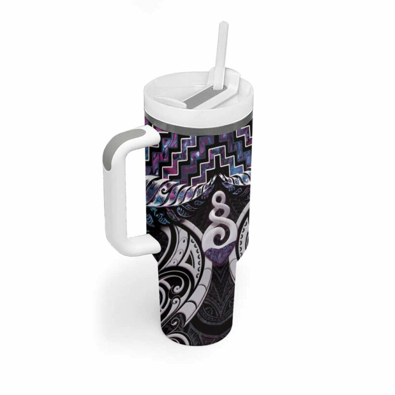 New Zealand Maori Poutama Pikorua Purple Paua Shell Custom Stanley Quencher 40oz Stainless Steel Tumbler With Handle - Threewoofs - Image 2