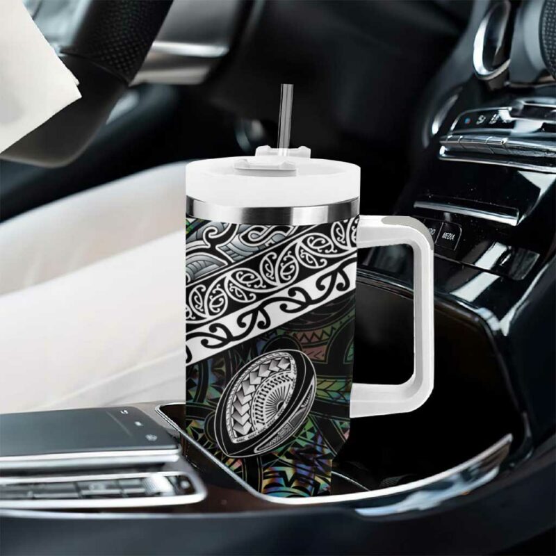 New Zealand Maori Rugby Tattoo Papua Shell Custom Stanley Quencher 40oz Stainless Steel Tumbler With Handle - Threewoofs - Image 8