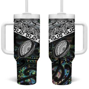 New Zealand Maori Rugby Tattoo Papua Shell Custom Stanley Quencher 40oz Stainless Steel Tumbler With Handle - Threewoofs