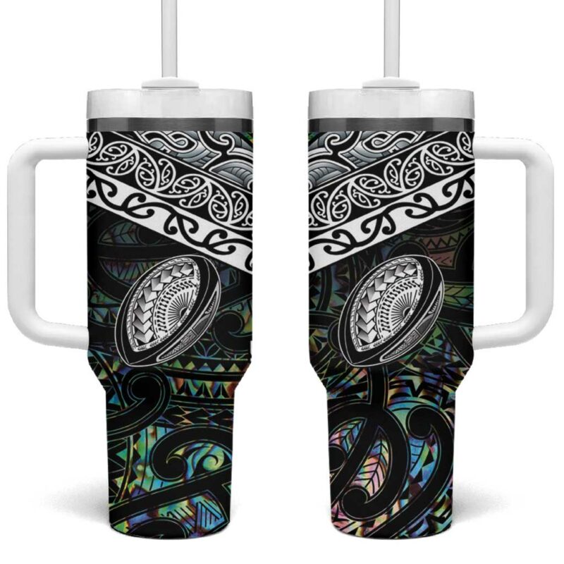 New Zealand Maori Rugby Tattoo Papua Shell Custom Stanley Quencher 40oz Stainless Steel Tumbler With Handle - Threewoofs