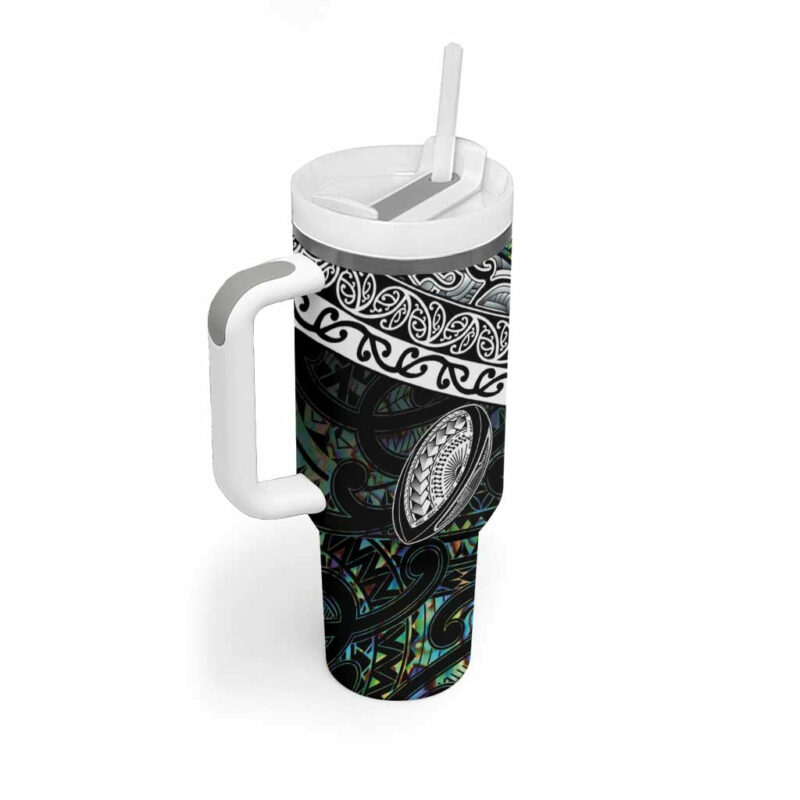 New Zealand Maori Rugby Tattoo Papua Shell Custom Stanley Quencher 40oz Stainless Steel Tumbler With Handle - Threewoofs - Image 2