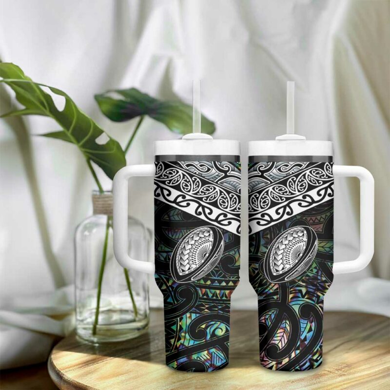 New Zealand Maori Rugby Tattoo Papua Shell Custom Stanley Quencher 40oz Stainless Steel Tumbler With Handle - Threewoofs - Image 9