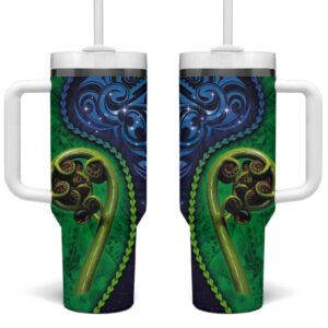New Zealand Matariki Fern Frond Koru Custom Stanley Quencher 40oz Stainless Steel Tumbler With Handle - Threewoofs