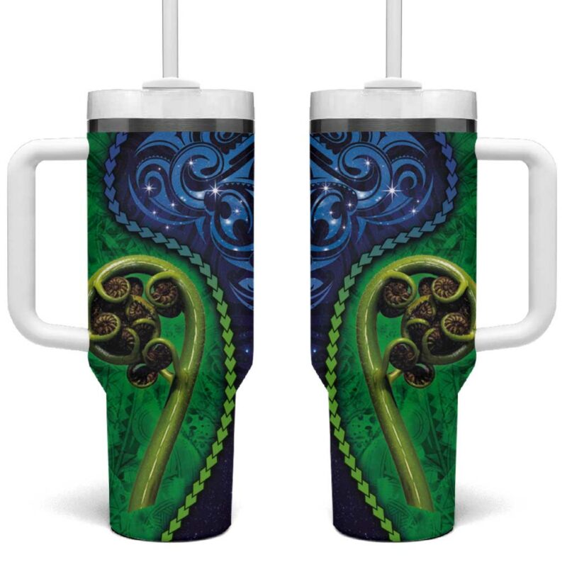 New Zealand Matariki Fern Frond Koru Custom Stanley Quencher 40oz Stainless Steel Tumbler With Handle - Threewoofs