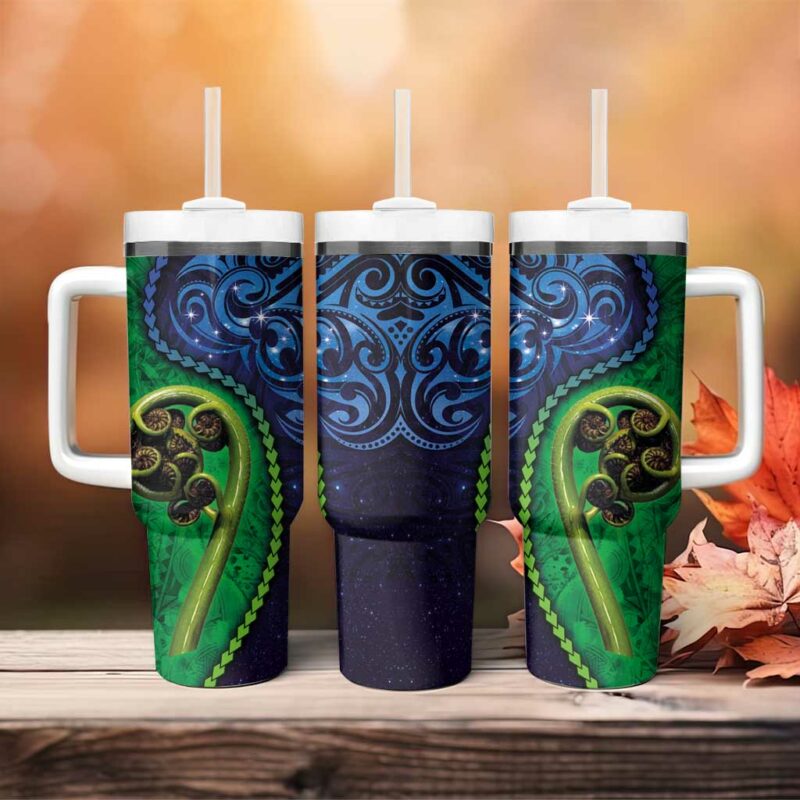 New Zealand Matariki Fern Frond Koru Custom Stanley Quencher 40oz Stainless Steel Tumbler With Handle - Threewoofs - Image 4