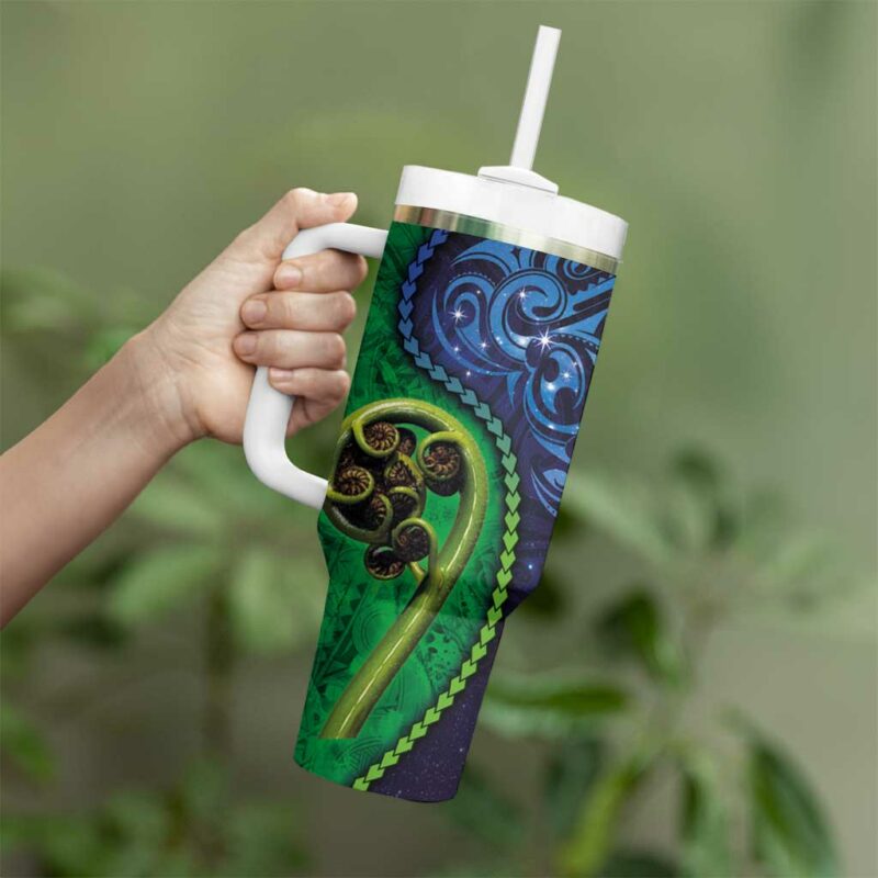 New Zealand Matariki Fern Frond Koru Custom Stanley Quencher 40oz Stainless Steel Tumbler With Handle - Threewoofs - Image 3