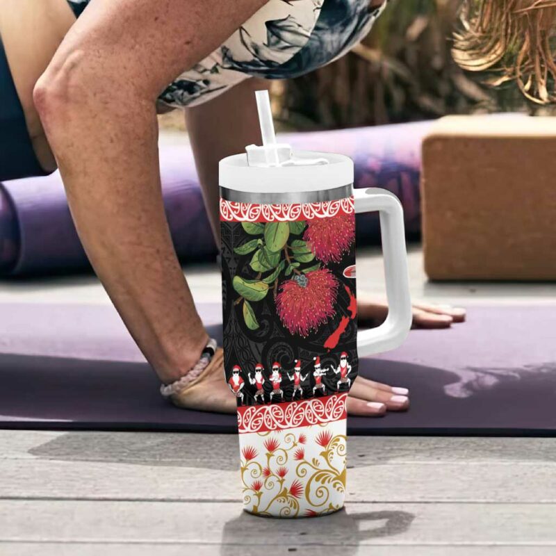 New Zealand Merry Christmas Hoiho Xmas Haka Dance and Pohutukawa Custom Stanley Quencher 40oz Stainless Steel Tumbler With Handle - Threewoofs - Image 6