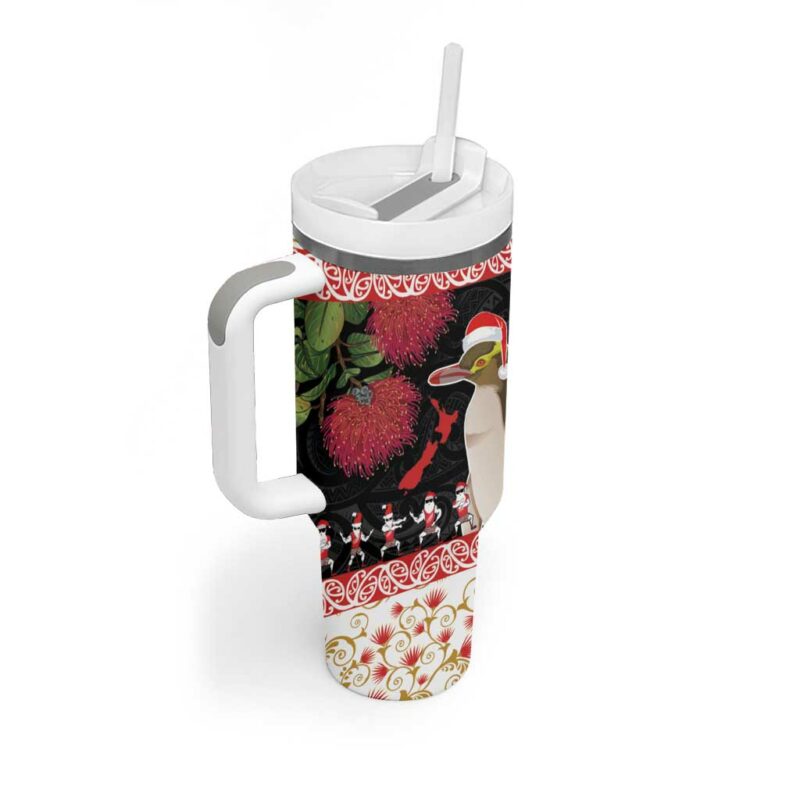 New Zealand Merry Christmas Hoiho Xmas Haka Dance and Pohutukawa Custom Stanley Quencher 40oz Stainless Steel Tumbler With Handle - Threewoofs - Image 2