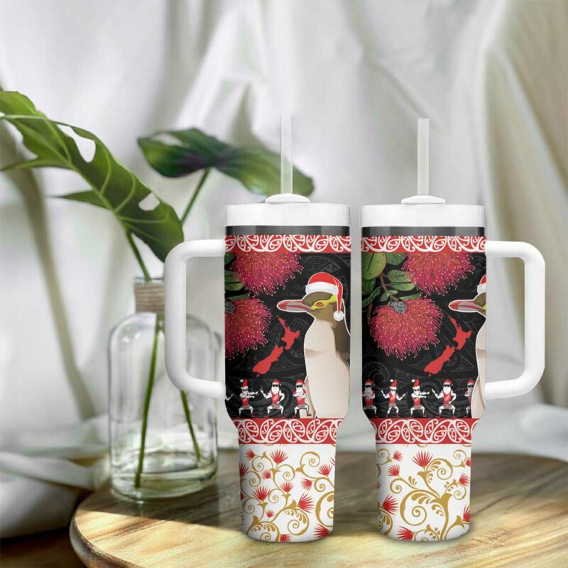 New Zealand Merry Christmas Hoiho Xmas Haka Dance and Pohutukawa Custom Stanley Quencher 40oz Stainless Steel Tumbler With Handle - Threewoofs - Image 9