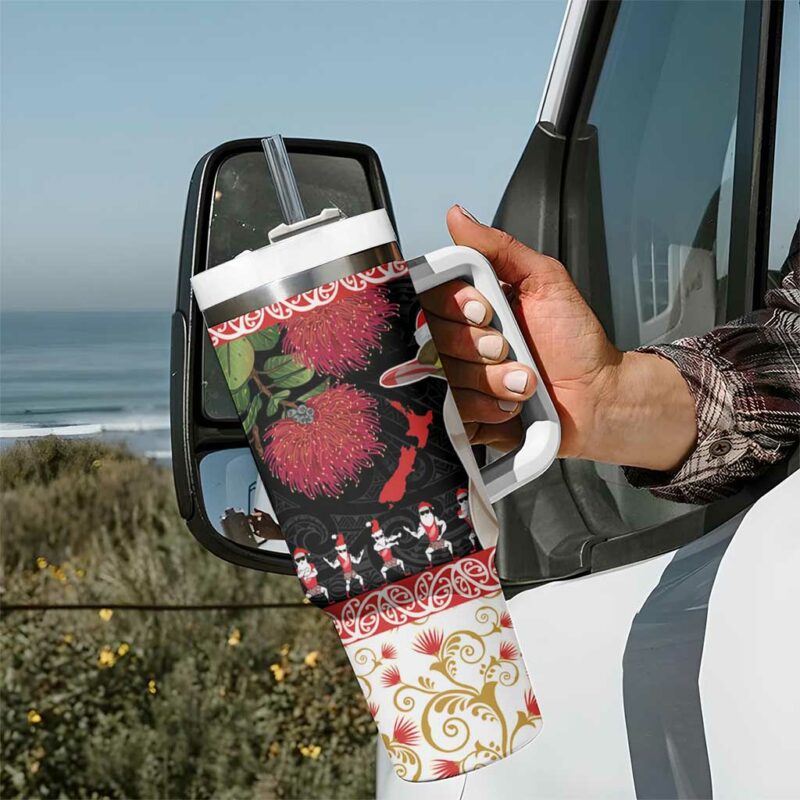 New Zealand Merry Christmas Hoiho Xmas Haka Dance and Pohutukawa Custom Stanley Quencher 40oz Stainless Steel Tumbler With Handle - Threewoofs - Image 7