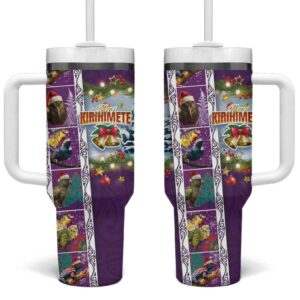 New Zealand Merry Christmas Maori Animals Xmas and Koru Tattoo Purple Color Custom Stanley Quencher 40oz Stainless Steel Tumbler With Handle - Threewoofs
